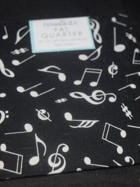Create It Fat Quarter – Music Note Print – Black & White 100% Cotton Fabric